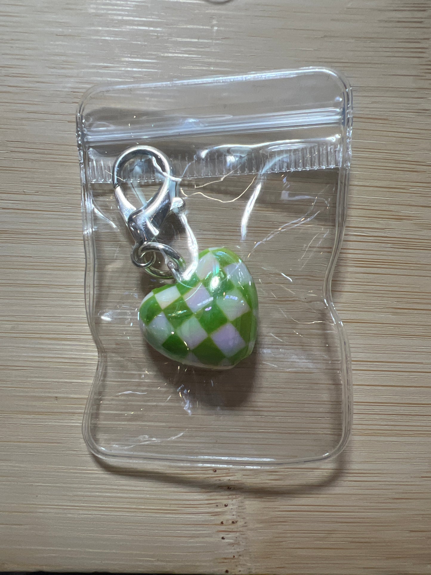 JenDore Handmade Green Checkered Heart Bag Charm