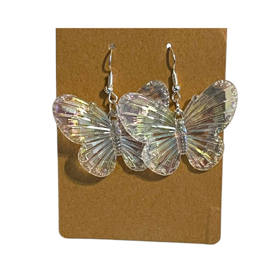 JenDore handmade clear iridescent butterfly earrings – lightweight dangle earrings inspired by anime and kawaii style