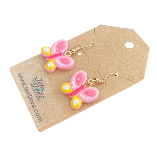 JenDore Handmade Pink and Yellow Butterfly Clay Earrings – Lightweight Dangles