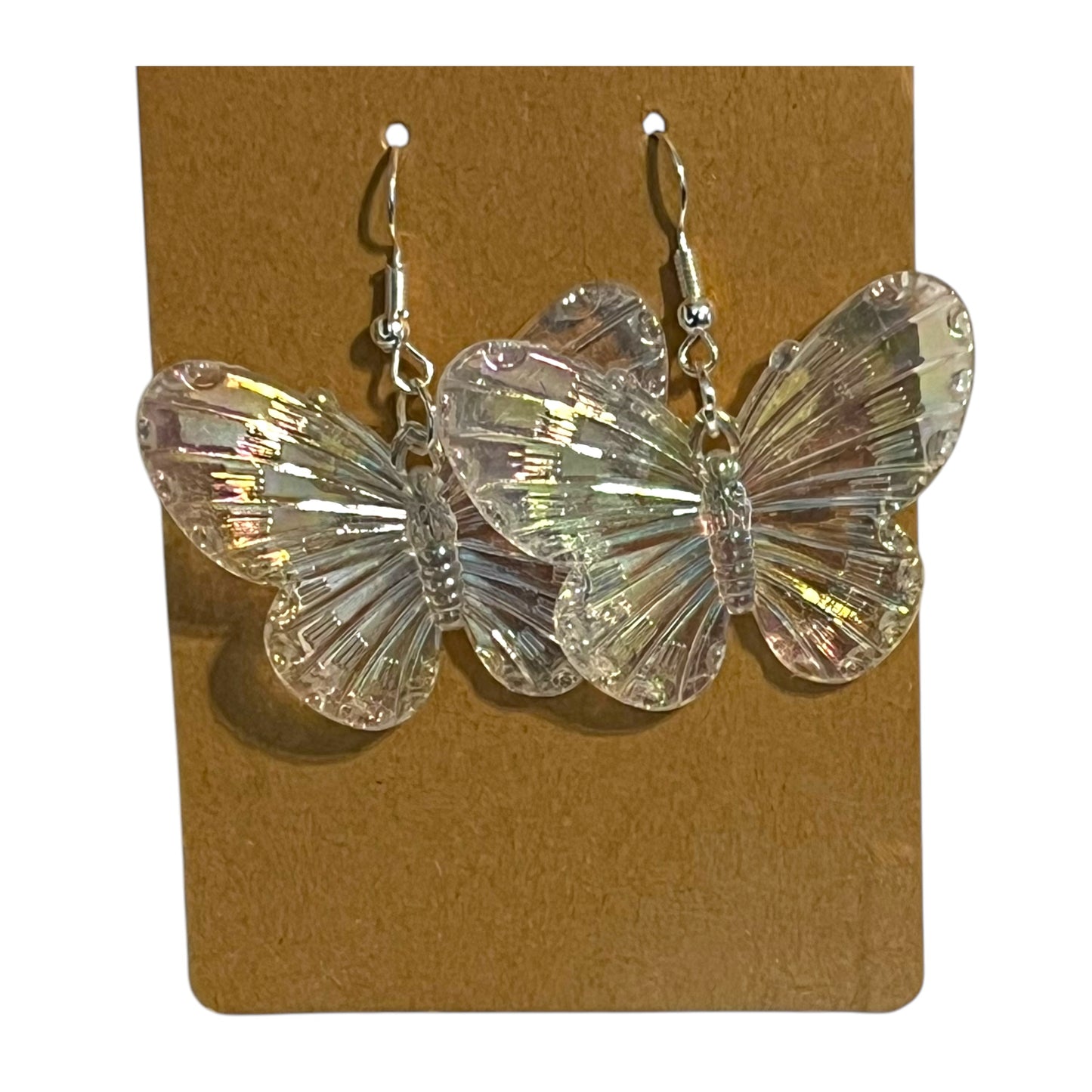 JenDore handmade clear iridescent butterfly earrings – lightweight dangle earrings inspired by anime and kawaii style