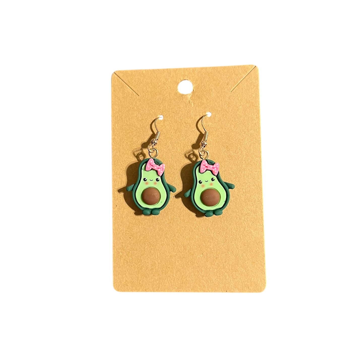 JenDore Handmade Avocado Dangle Earrings with Pink Bows