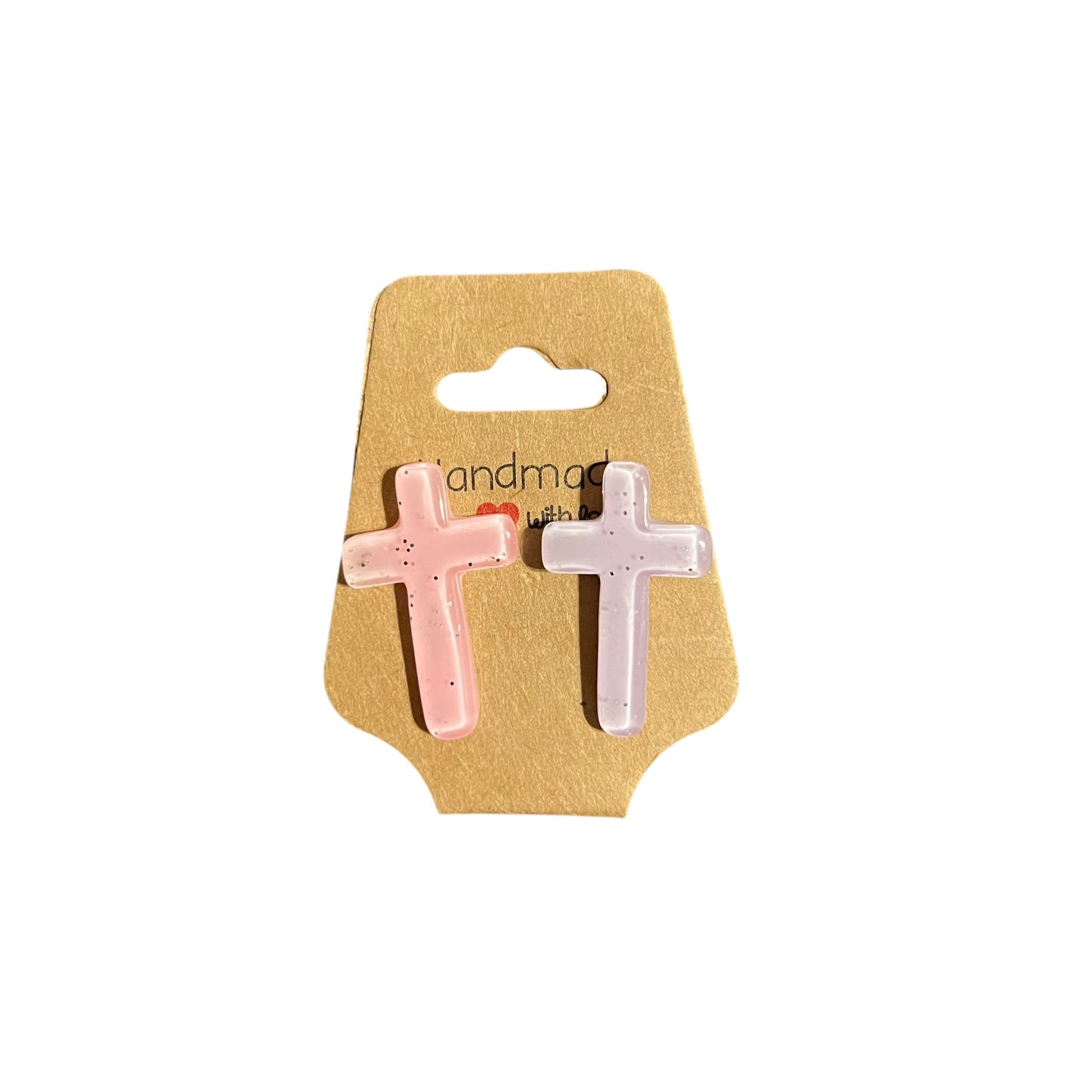 JenDore Handmade Pastel Christian Cross Stud Earrings - Pink and Lavender