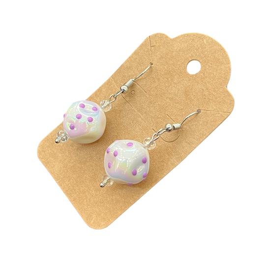 JenDore Handmade White Purple Dot Melted Dice Earrings-Side View