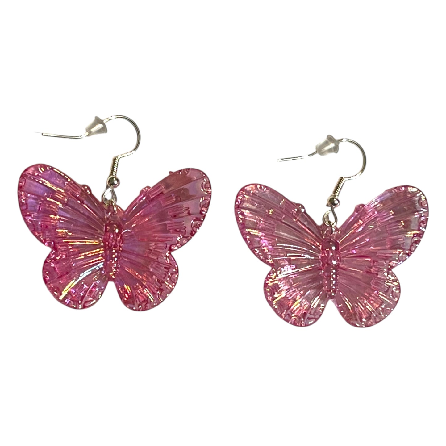 JenDore handmade pink iridescent butterfly earrings – lightweight dangle earrings inspired by anime and kawaii style