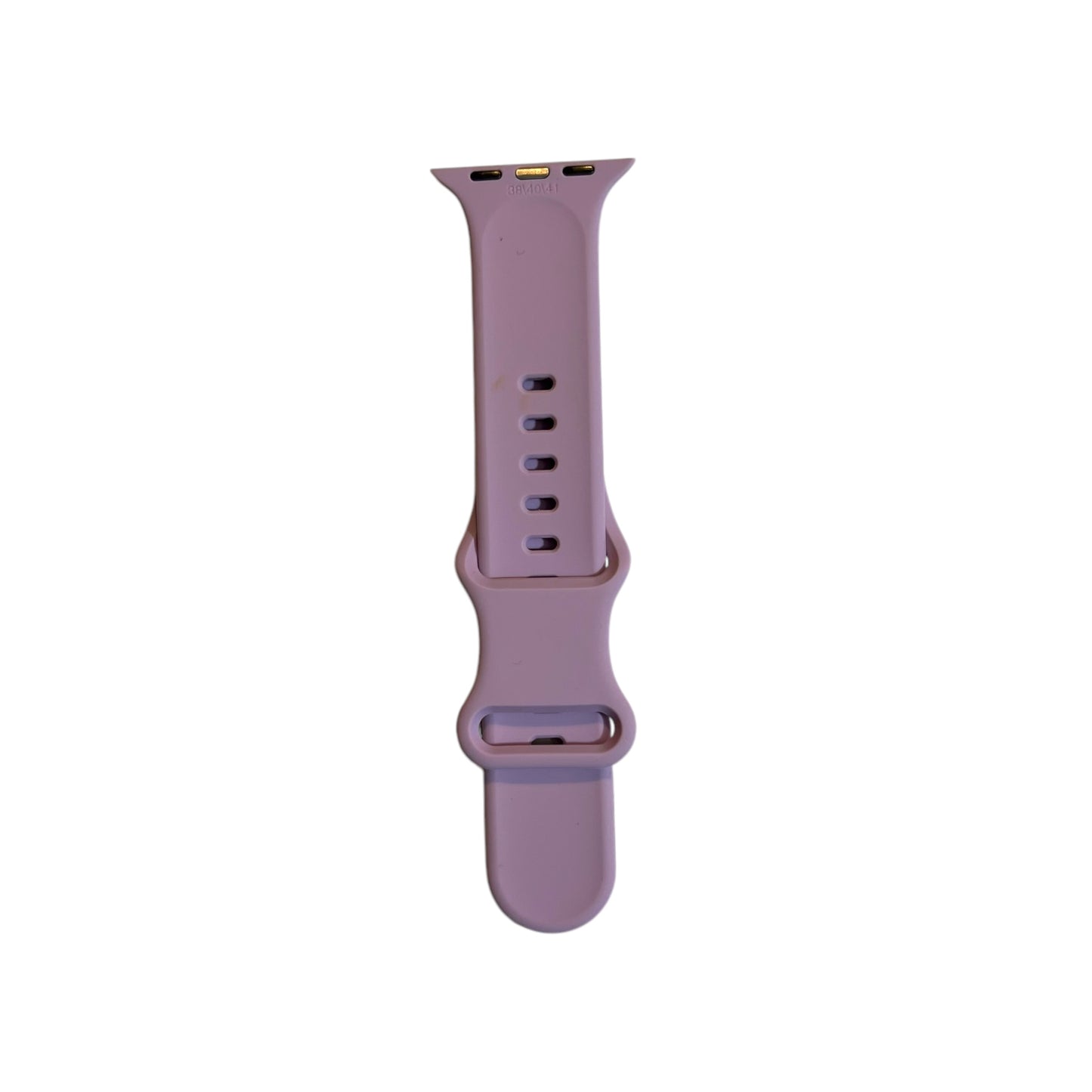 A lavender purple soft silicone smartwatch band for Apple Watch, showing the front clasp and part of the strap.