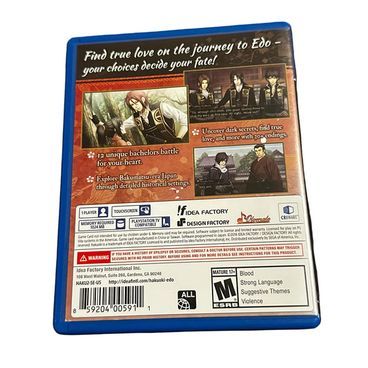 Used Hakuoki Edo Blossoms PlayStation PS Vita video game with case, preowned and authentic at JenDore