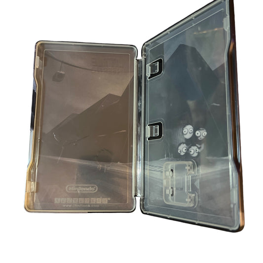 Clear carrying case for a handheld gaming device with visible Nintendo branding.