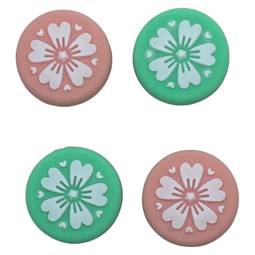 JenDore Rosa y Verde 4 Piezas Sakura Flores Tapas de Silicona para el Pulgar para Nintendo Switch