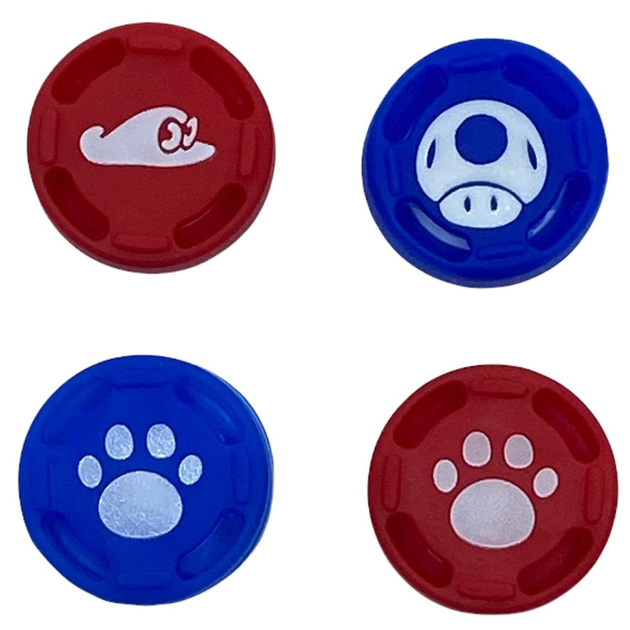 JenDore Mario Blue Mushroom Red Hat 4 tapas de silicona para agarre de pulgar para Nintendo Switch/NS Lite