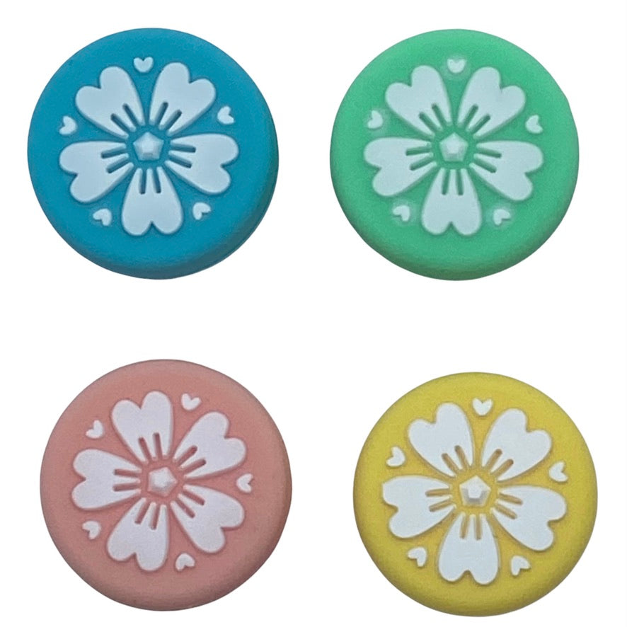 JenDore Sakura Flowers Amarillo Rosa Azul Verde 4 Piezas Tapas de Silicona para el Pulgar para Nintendo Switch / NS Lite