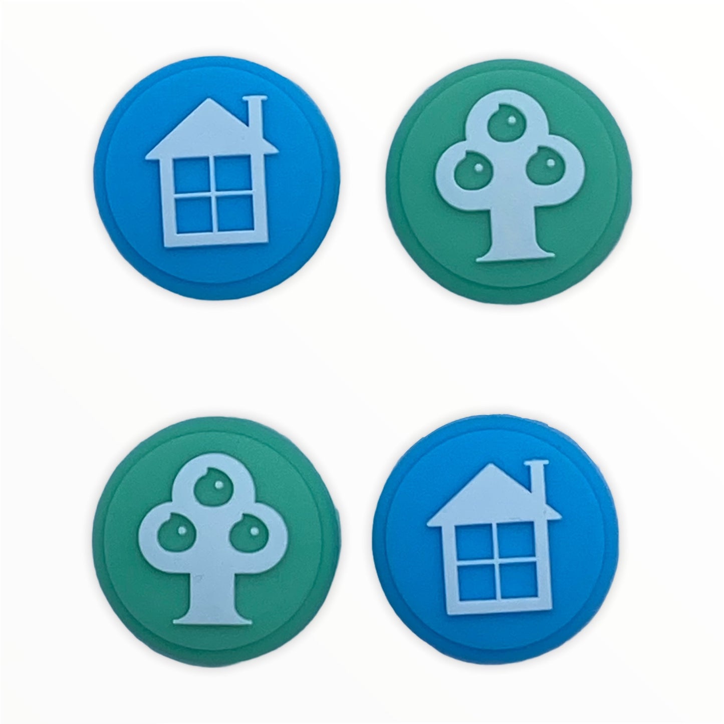 JenDore Green Tree & Blue House 4Pcs Silicone Thumb Grip Caps for Nintendo Switch
