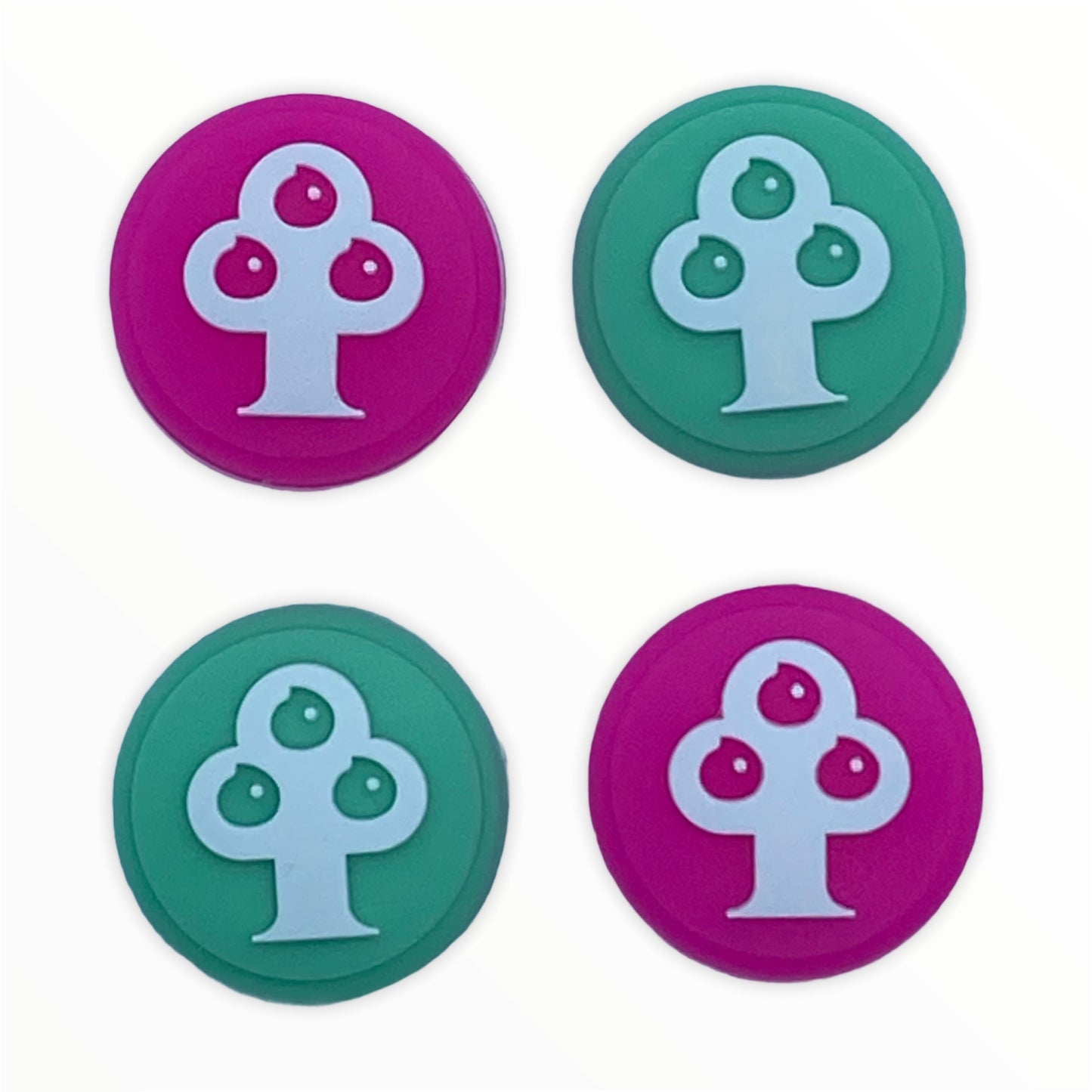 JenDore Green & Pink Trees 4 tapas de silicona para agarre de pulgar para Nintendo Switch