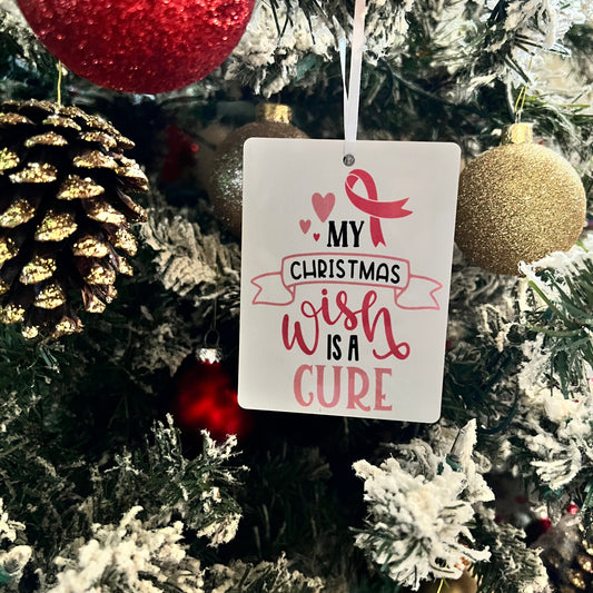 JenDore Handmade "My Christmas Wish is a Cure" Wood Christmas Ornament
