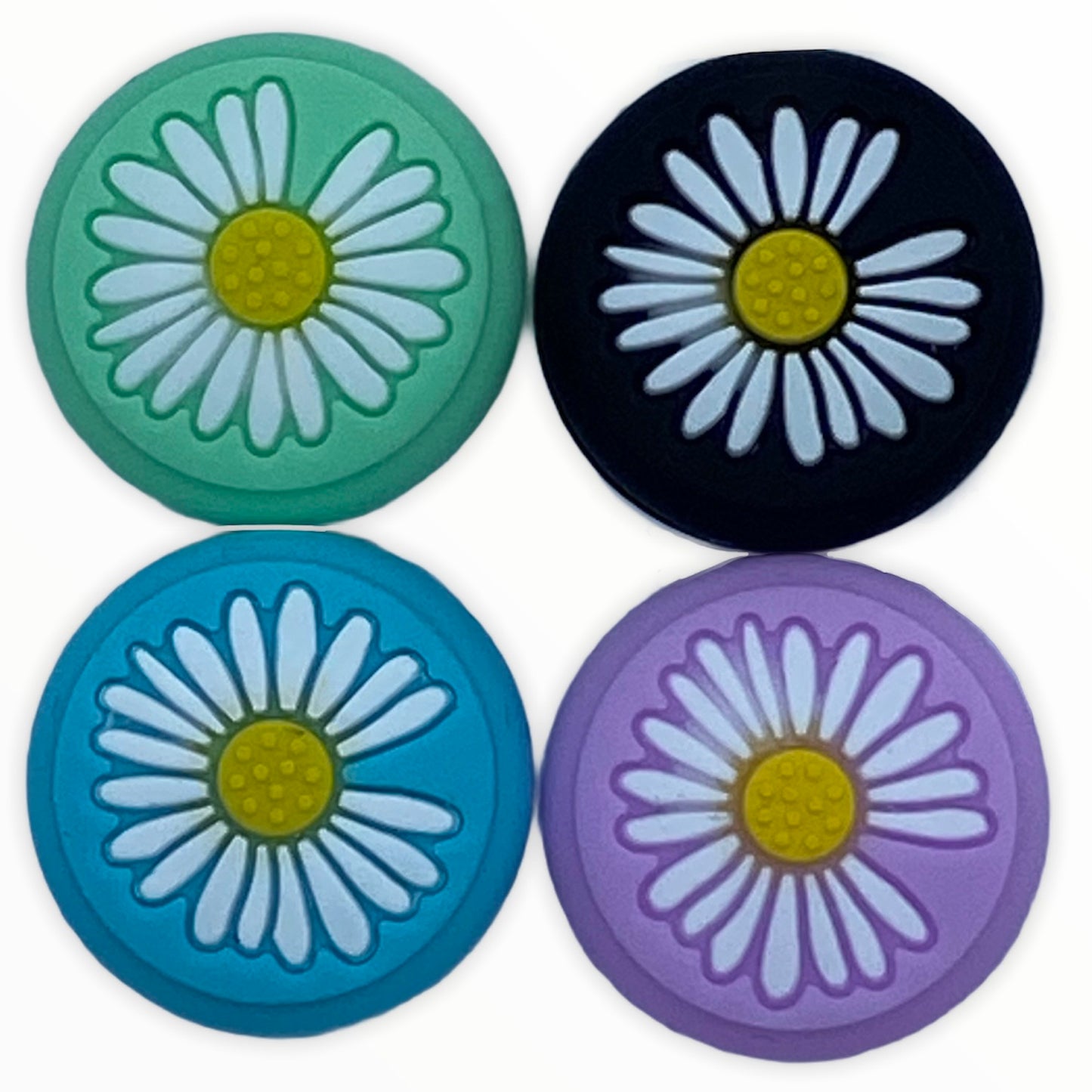 Jendore Violet Vert Bleu & Noir 4Pcs Fleur Silicone Thumb Grip Caps pour Nintendo Switch