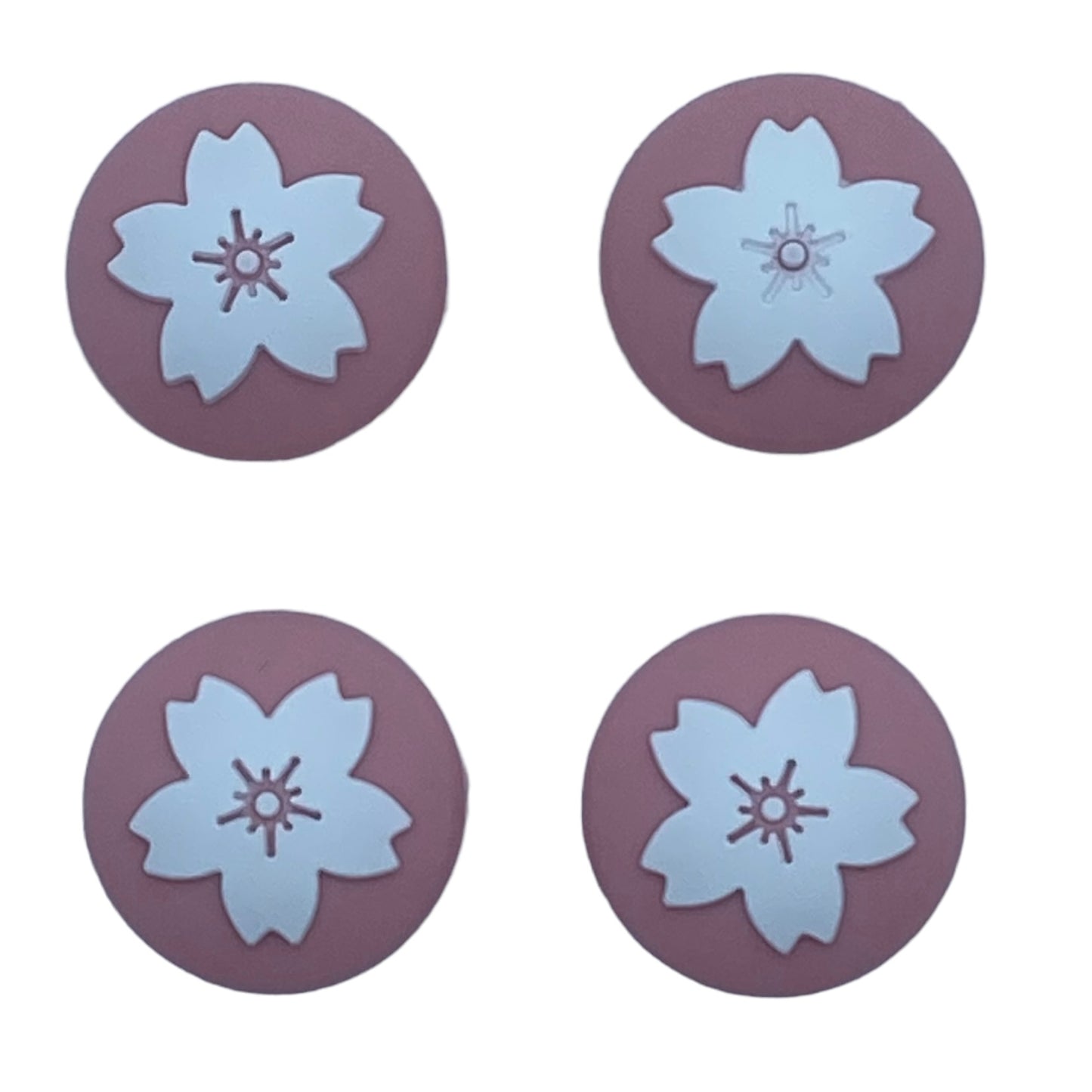 JenDore - 4 tapas de silicona para agarre de pulgar, color rosa y blanco, flores para Nintendo Switch