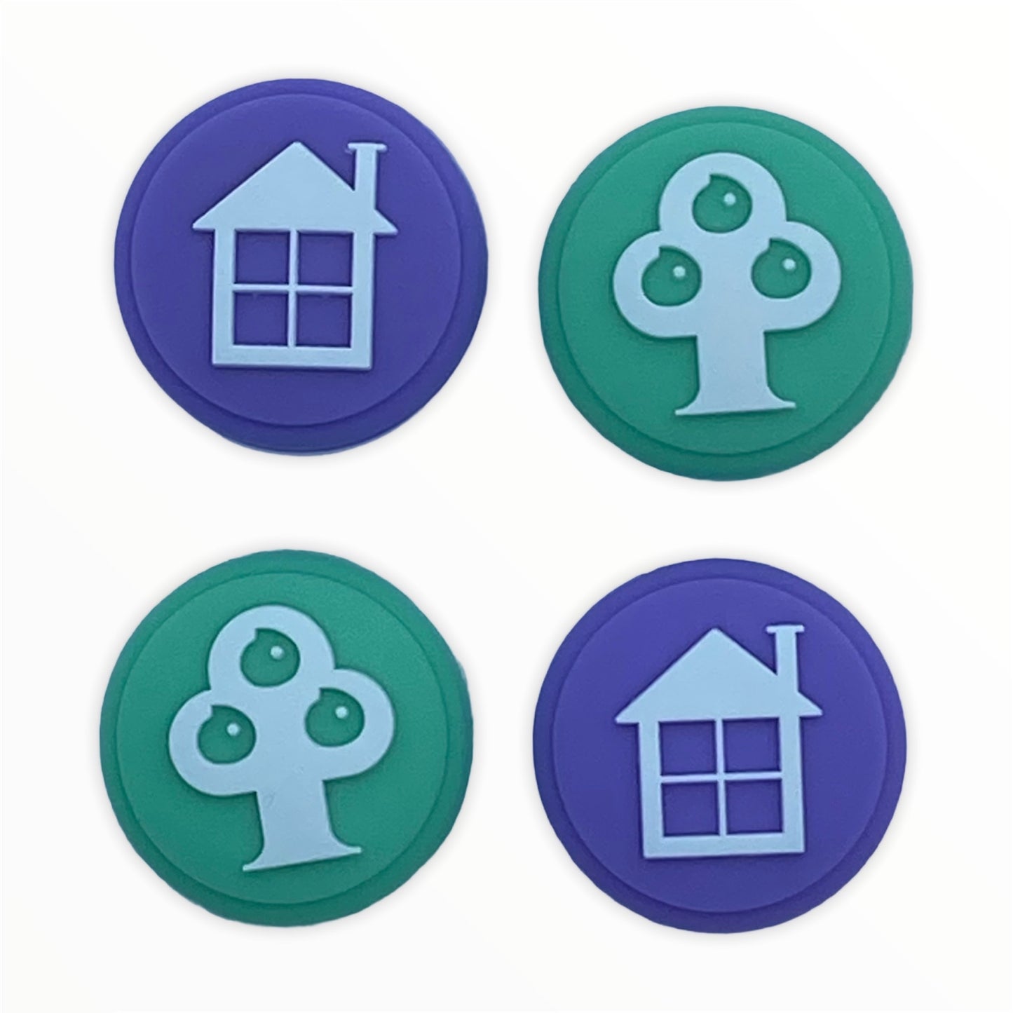 JenDore Green Tree & Purple House 4Pcs Silicone Thumb Grip Caps for Nintendo Switch