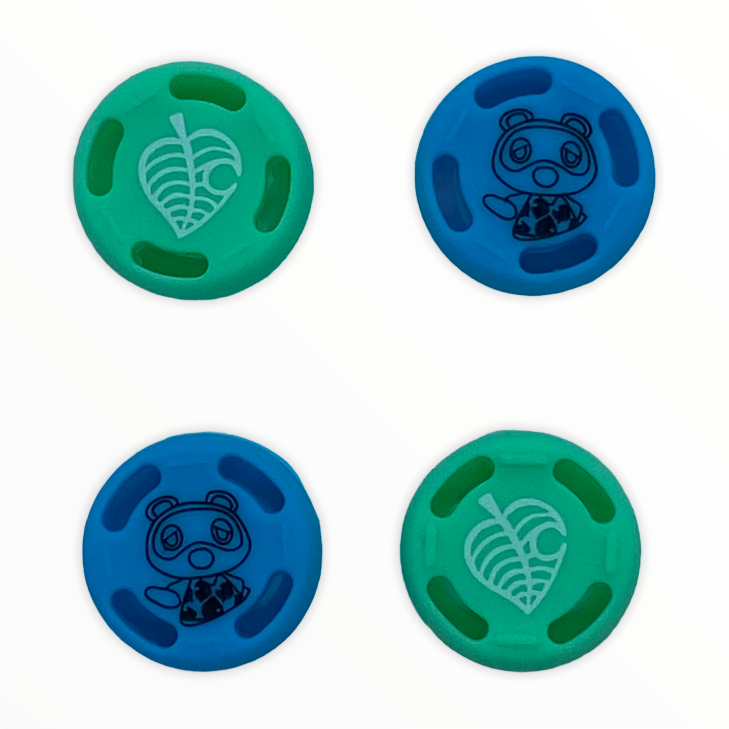Jendore Vert et Bleu 4Pcs Animal Crossing Leaf Raccoon Silicone Thumb Grip Caps pour Nintendo Switch