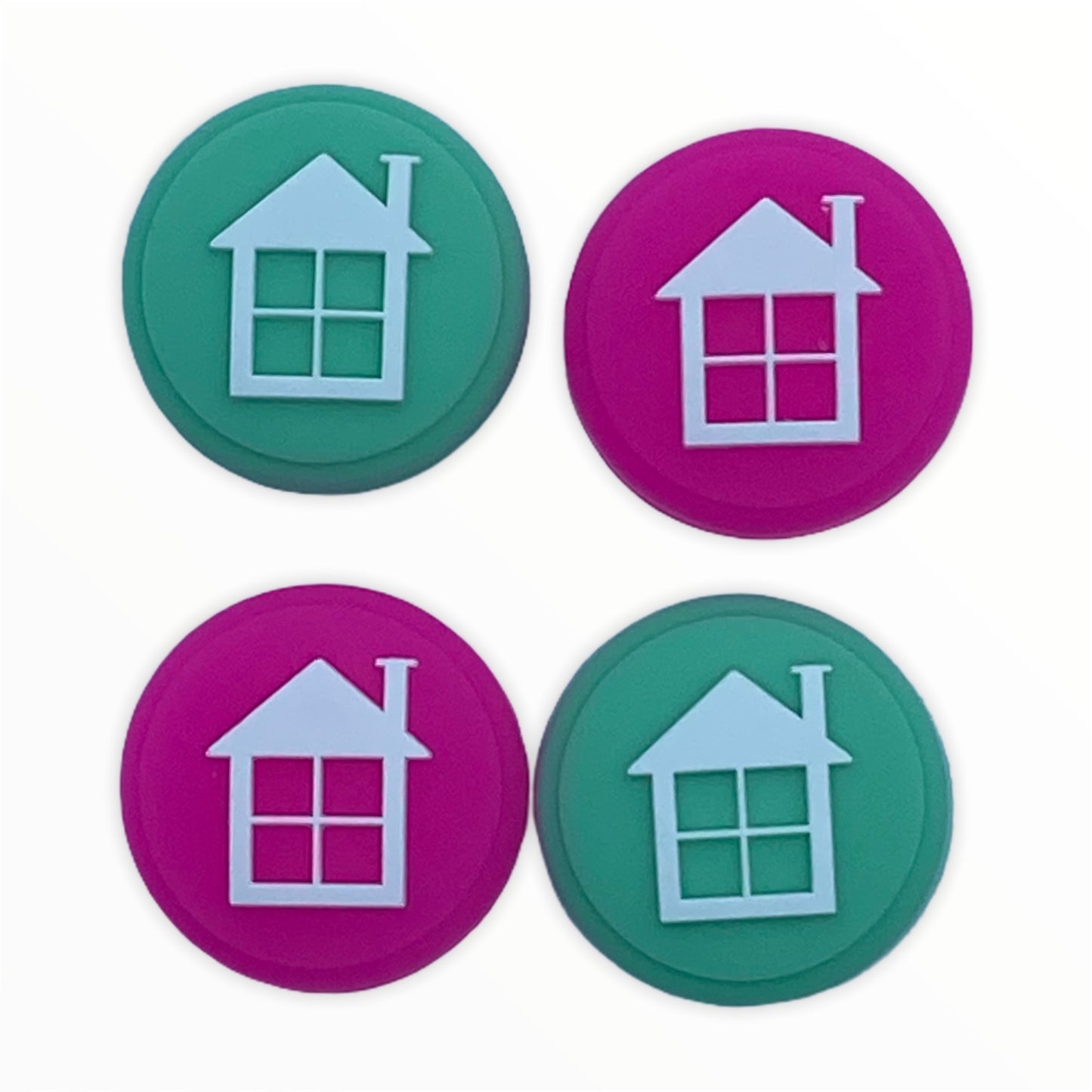 JenDore Green & Pink House 4 tapas de silicona para agarre de pulgar para Nintendo Switch