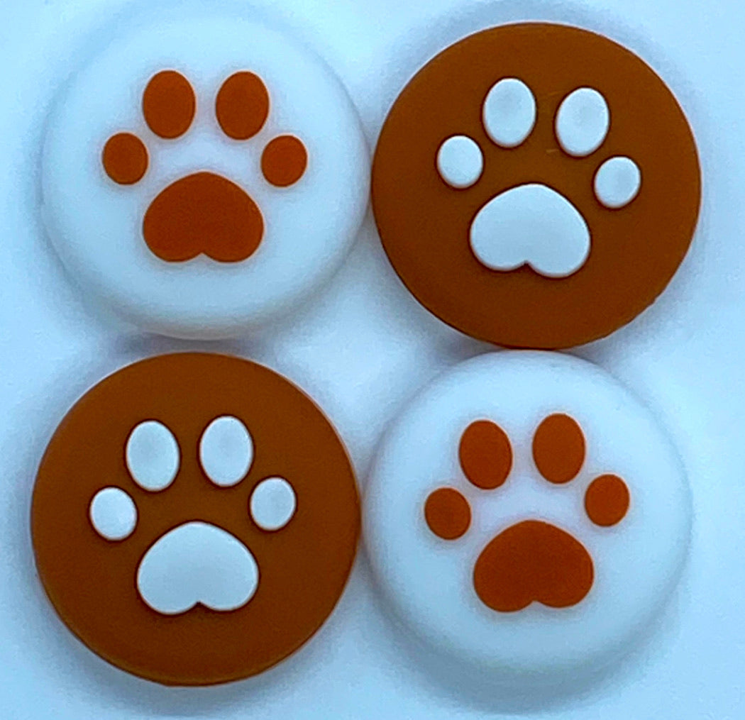 JenDore Brown & White 4Pcs Paw Silicone Thumb Grip Caps for Nintendo Switch