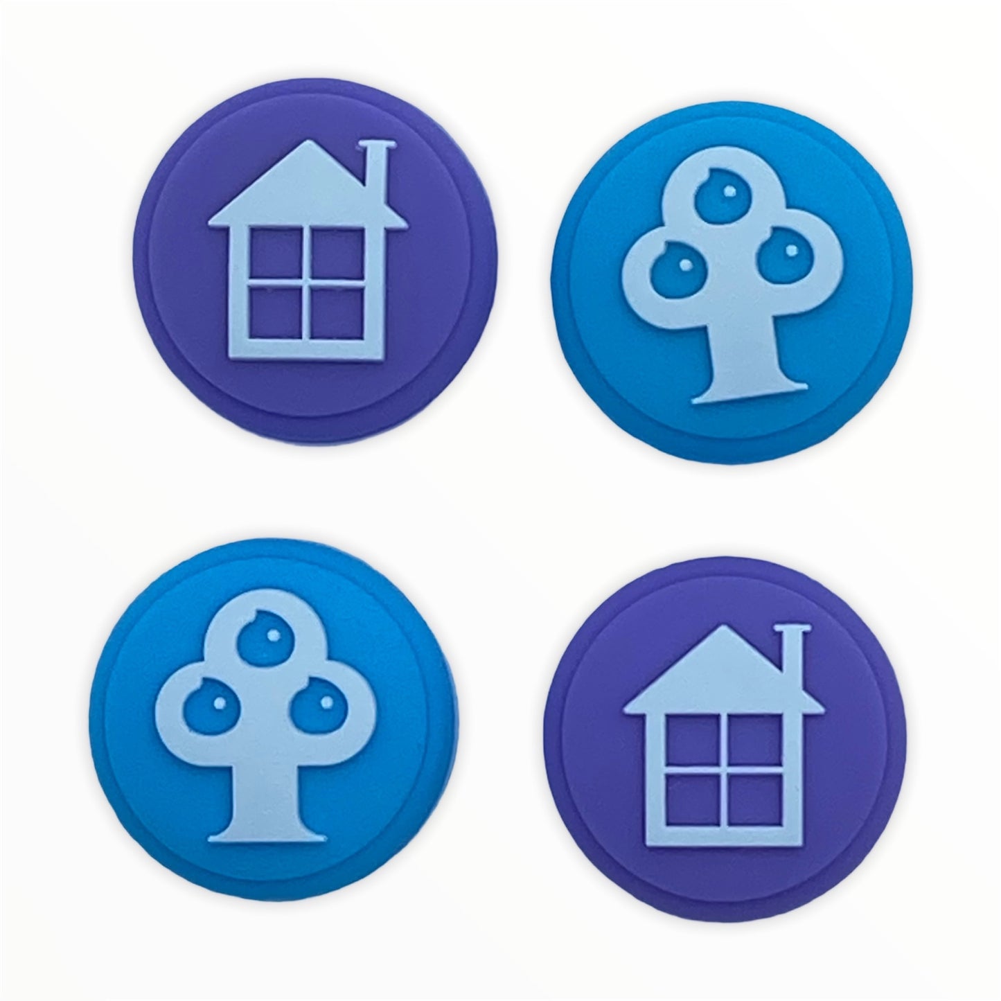JenDore Blue Tree & Purple House 4 tapas de silicona para agarre de pulgar para Nintendo Switch