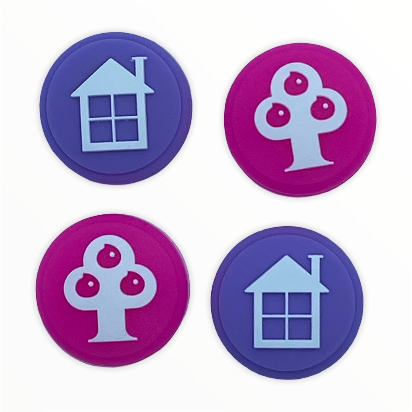 JenDore Pink Tree & Purple House 4 tapas de silicona para agarre de pulgar para Nintendo Switch
