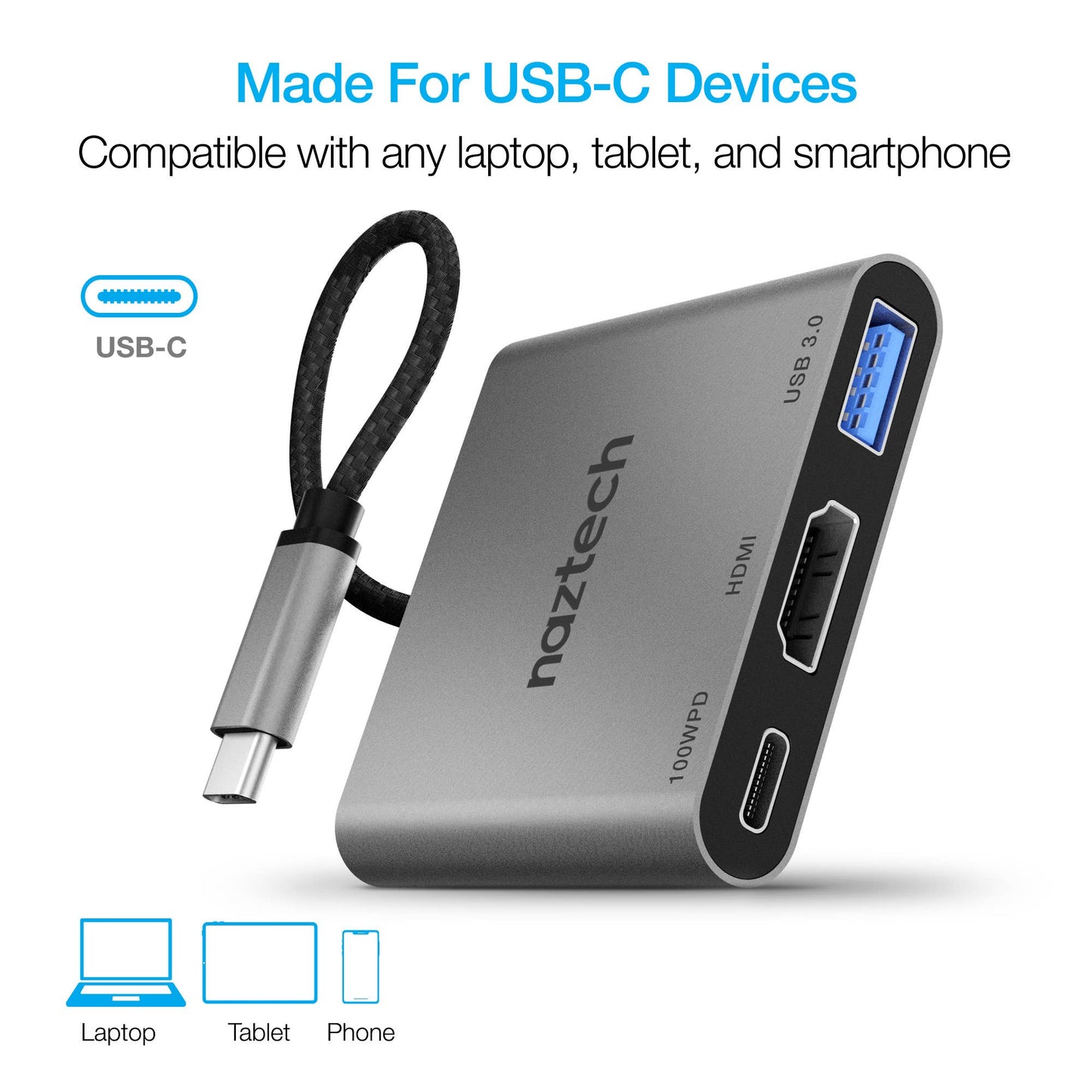 HyperGear MaxDrive 3 Universal USB-C Hub – 100W PD, 4K HDMI & USB 3.0 – Space Gray