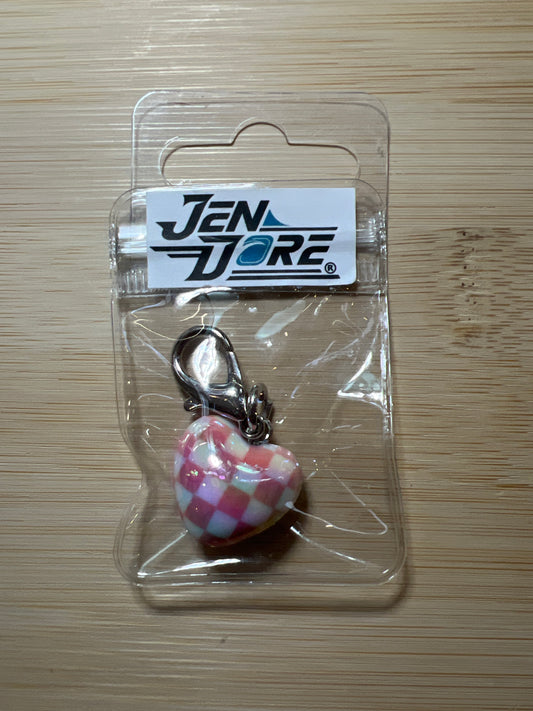 JenDore Handmade Pink Checkered Heart Bag Charm