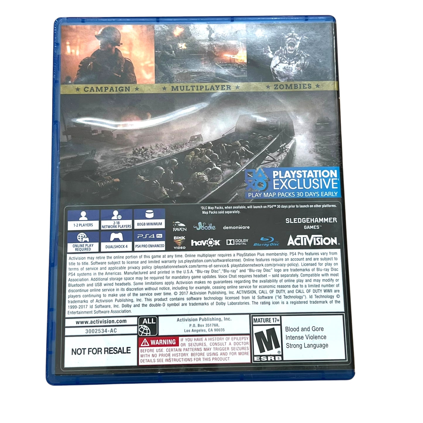 Call of Duty: WWII – PS4 PlayStation 4 Video Game with Case | Preowned