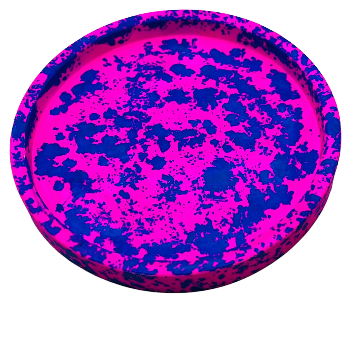 JenDore Bandeja de tocador circular de cerámica hecha a mano con salpicaduras de color rosa y azul intenso