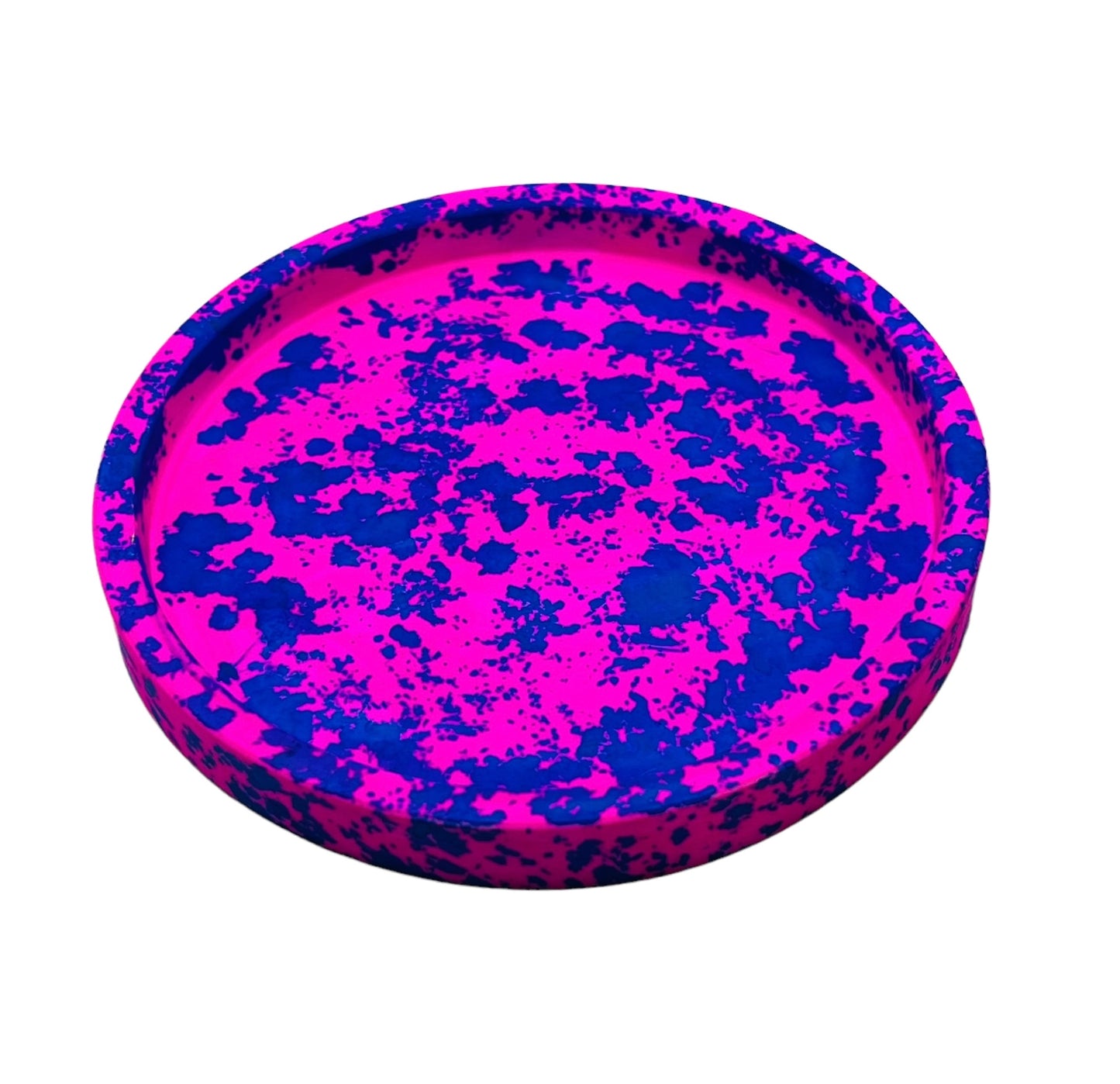 JenDore Bandeja de tocador circular de cerámica hecha a mano con salpicaduras de color rosa y azul intenso