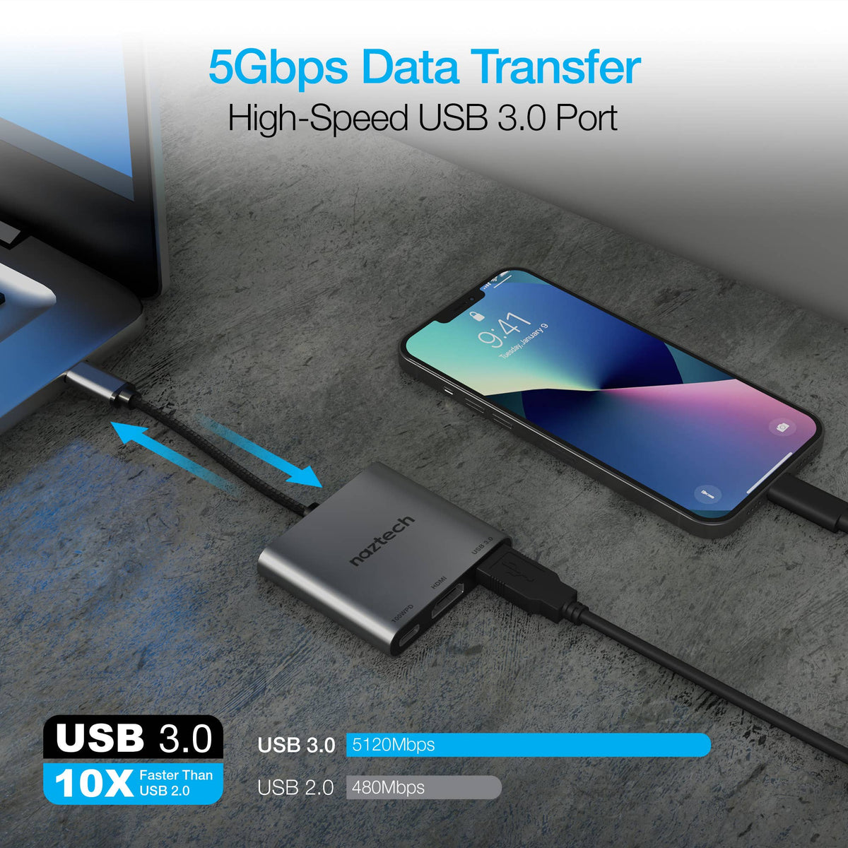 HyperGear MaxDrive 3 Universal USB-C Hub – 100W PD, 4K HDMI & USB 3.0 – Space Gray
