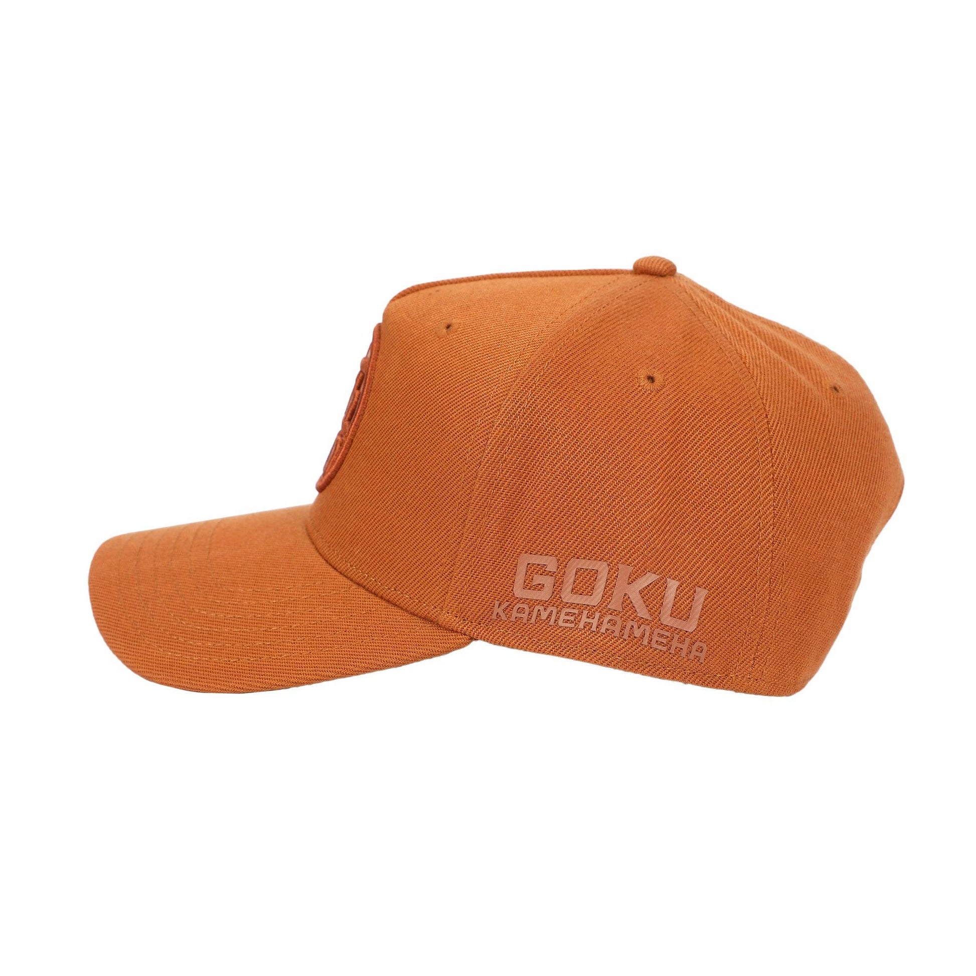 Orange cap with 'Goku Kamehameha' text on a white background
