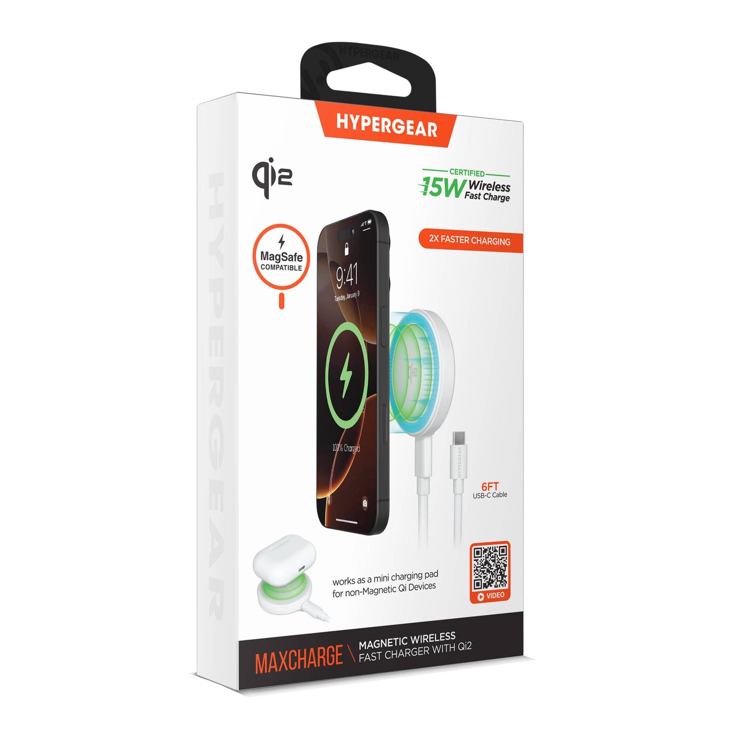 HyperGear MaxCharge 15W Qi2 Magnetic Wireless Fast Charger with 6ft USB-C Cable