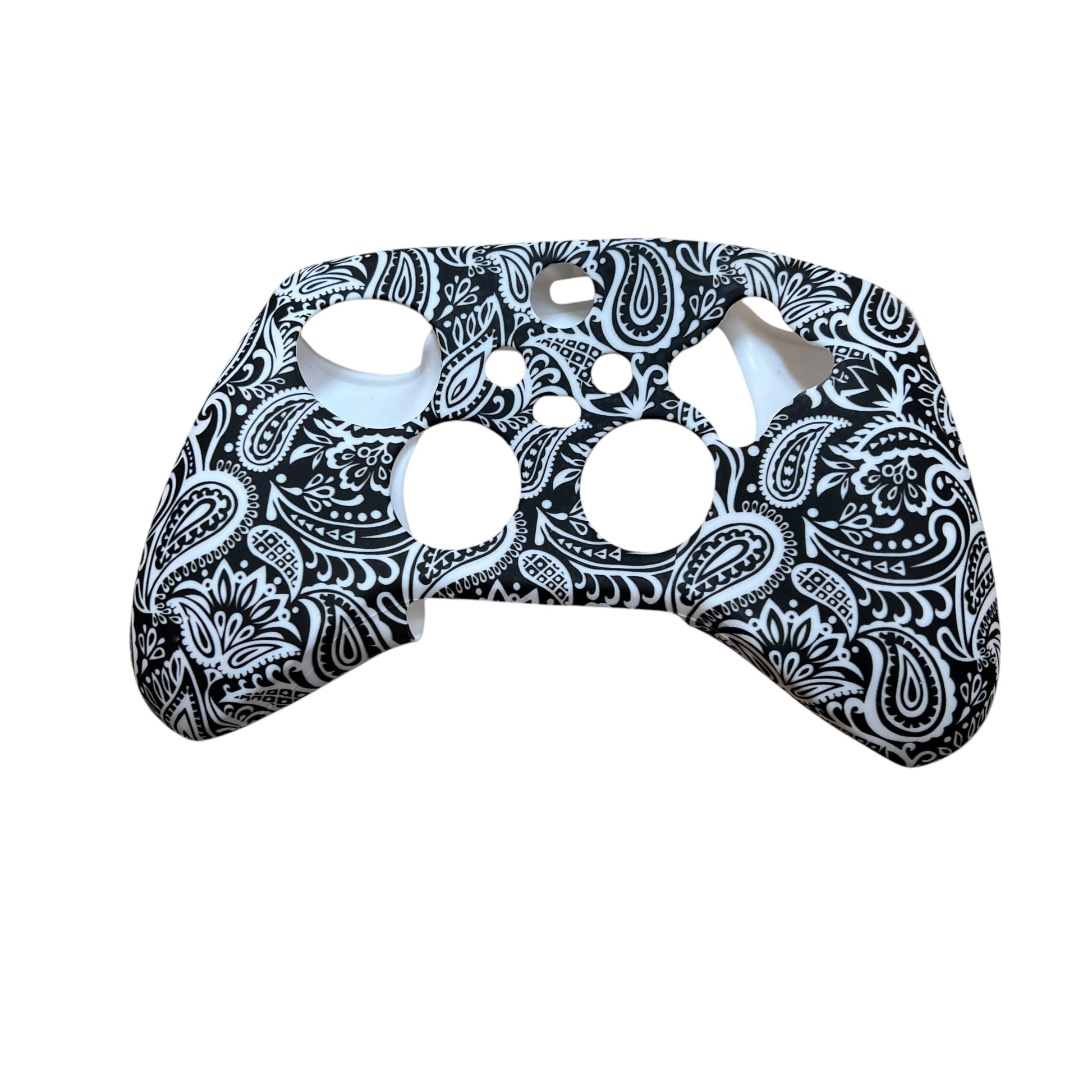 JenDore black white paisley anti-slip silicone grip cover compatible with Xbox Series X wireless controllers. Protects and improves controller grip.
