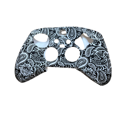 JenDore black white paisley anti-slip silicone grip cover compatible with Xbox Series X wireless controllers. Protects and improves controller grip.