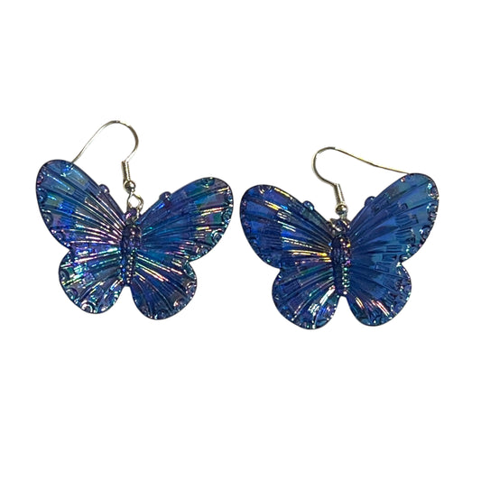 JenDore handmade blue iridescent butterfly earrings – lightweight dangle earrings inspired by anime and kawaii style