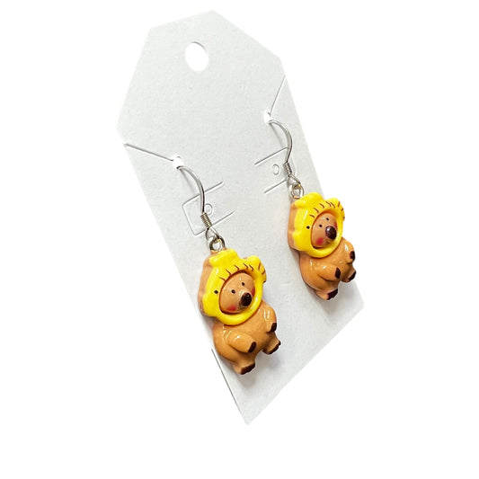 Handmade capybara earrings with hypoallergenic stainless steel hooks, lightweight dangle jewelry by JenDore.