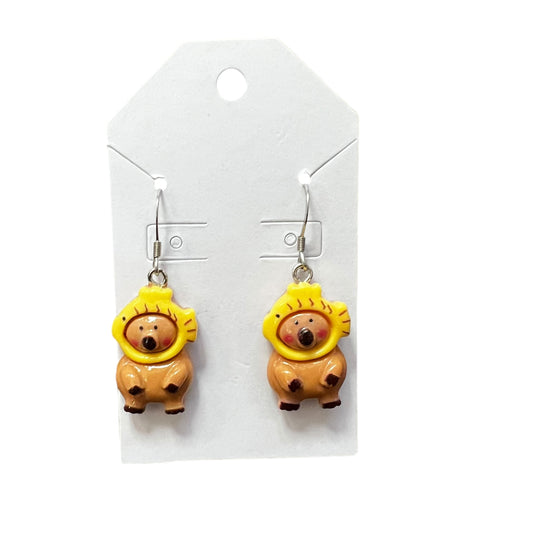 Handmade capybara earrings with hypoallergenic stainless steel hooks, lightweight dangle jewelry by JenDore.