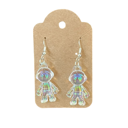 JenDore Clear Iridescent Astronaut Dangle Earrings