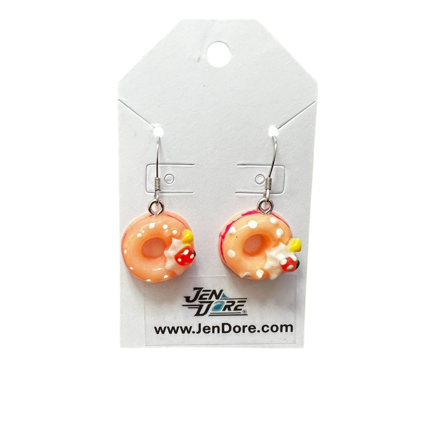 Handmade donut earrings with hypoallergenic stainless steel hooks, lightweight nickel-free dangle jewelry by JenDore.