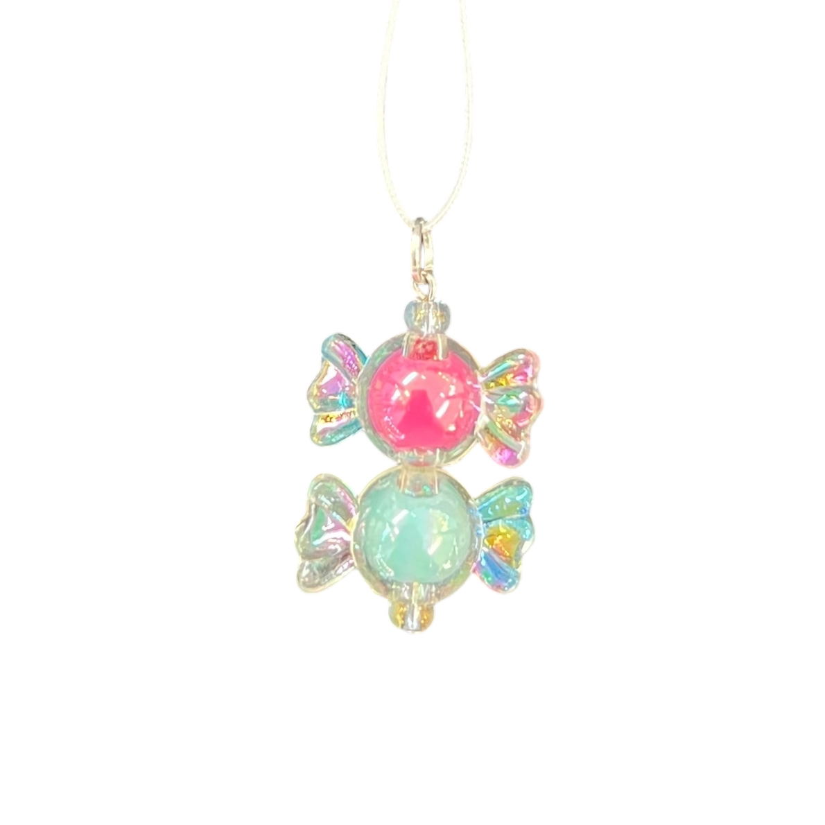 Decorative heart-shaped hanging ornament with colorful beads on a white background