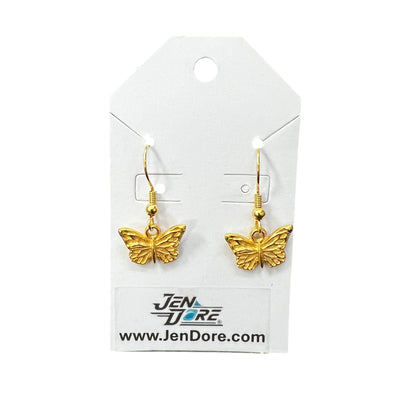 Handmade gold butterfly earrings with 18K gold plated stainless steel hooks.