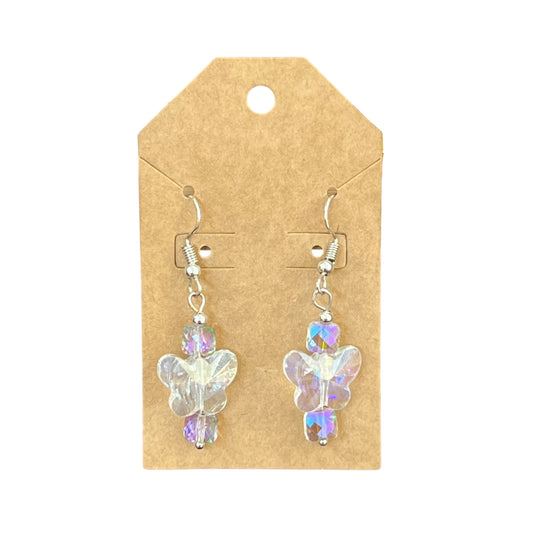 JenDore Handmade Clear Purple Iridescent Butterly Dangle Hearrings