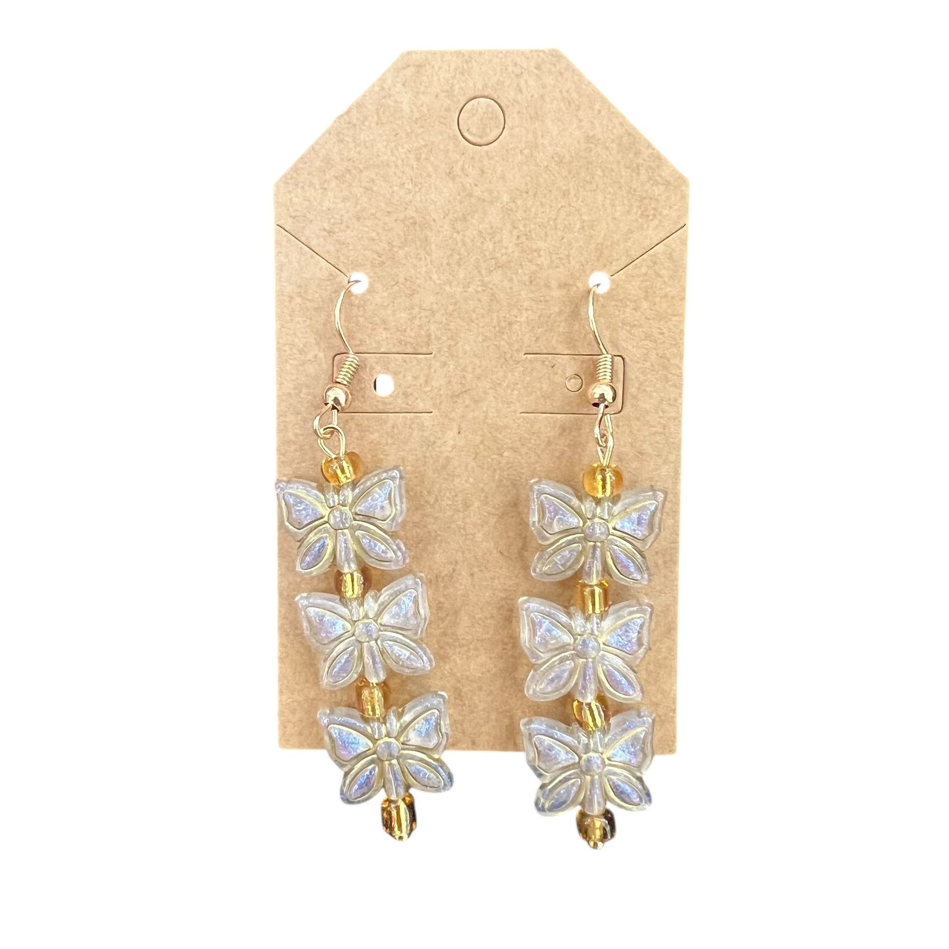 JenDore Handmade Iridescent Gold Trim Dangle Earrings