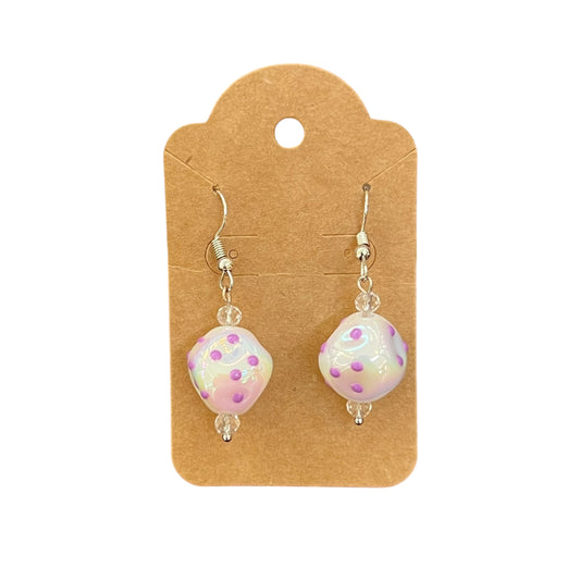 JenDore Handmade White Purple Dot Melted Dice Dangle Earrings