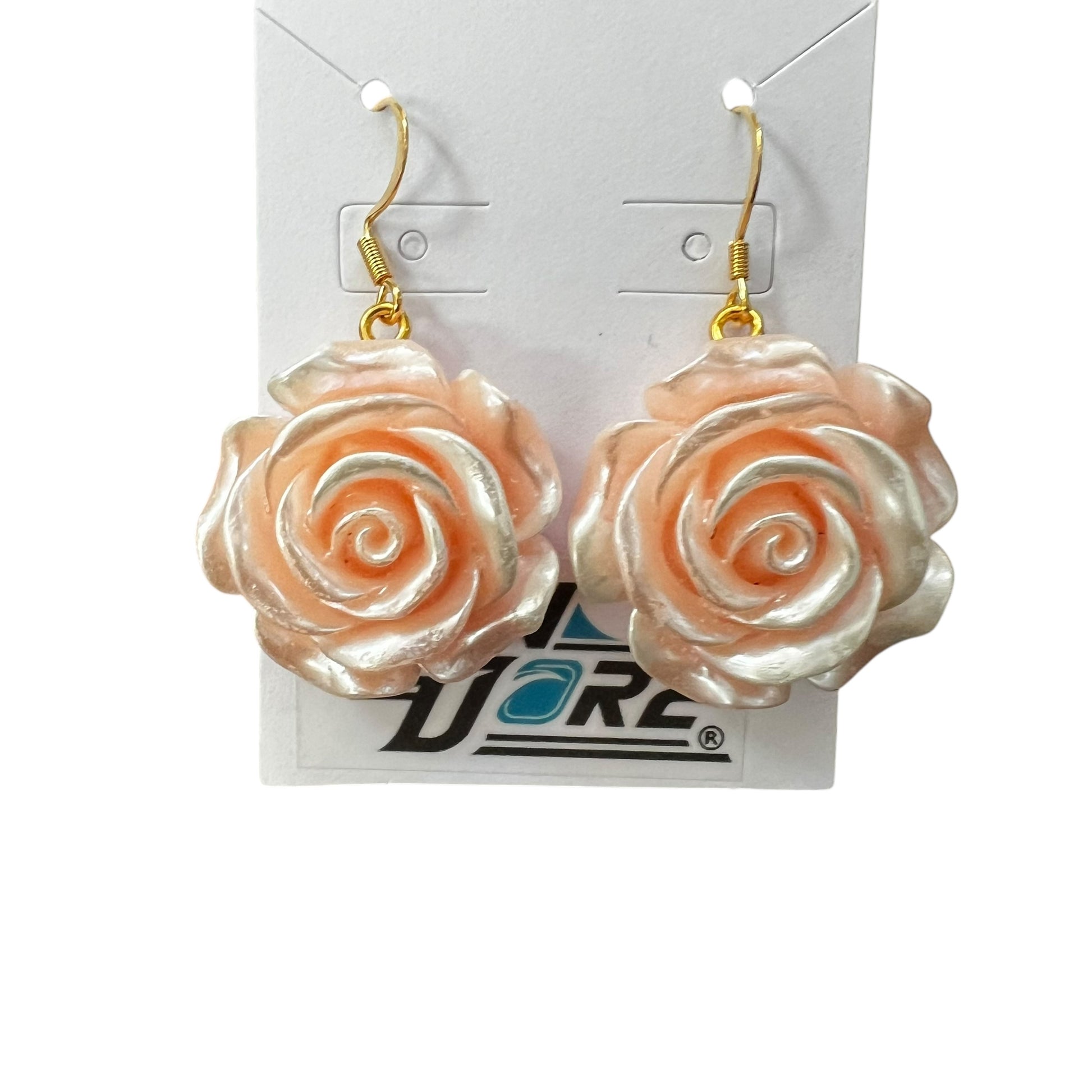 Handmade light pink rose earrings with 18K gold plated stainless steel hooks.