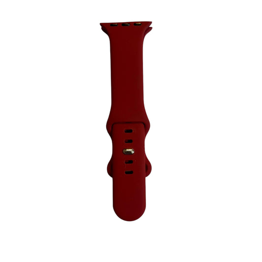 A burgundy soft silicone smartwatch band for Apple Watch, showing the front view with the quick-release mechanism.