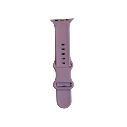 A lavender purple soft silicone smartwatch band for Apple Watch, showing the front clasp and part of the strap.