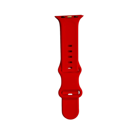 A red silicone smartwatch band designed for compatibility with Apple Watch models 38mm to 42mm, displayed on a plain background.