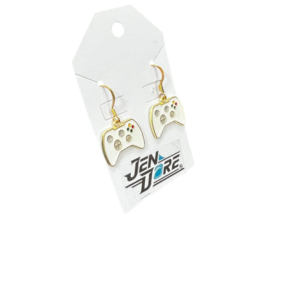 JenDore Handmade White Gaming Controller 18K Gold Plated Stainless Steel Earrings Hypoallergenic Lightweight Jewelry
